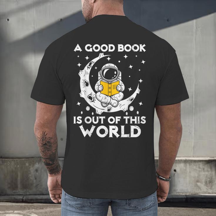 Good Book Is Out Of This World Astronaut Moon Space Reading Men's Back Print T-Shirt
