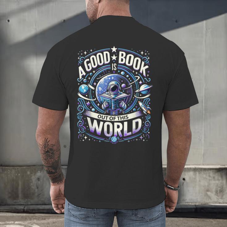 A Good Book Is Out Of This World Shirt Astronaut Reading Men's Back Print T-Shirt