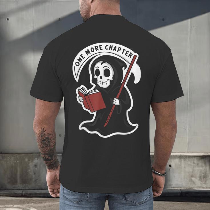 Grim Reaper Bookworm Cute Book Reading Halloween Men's Back Print T-Shirt