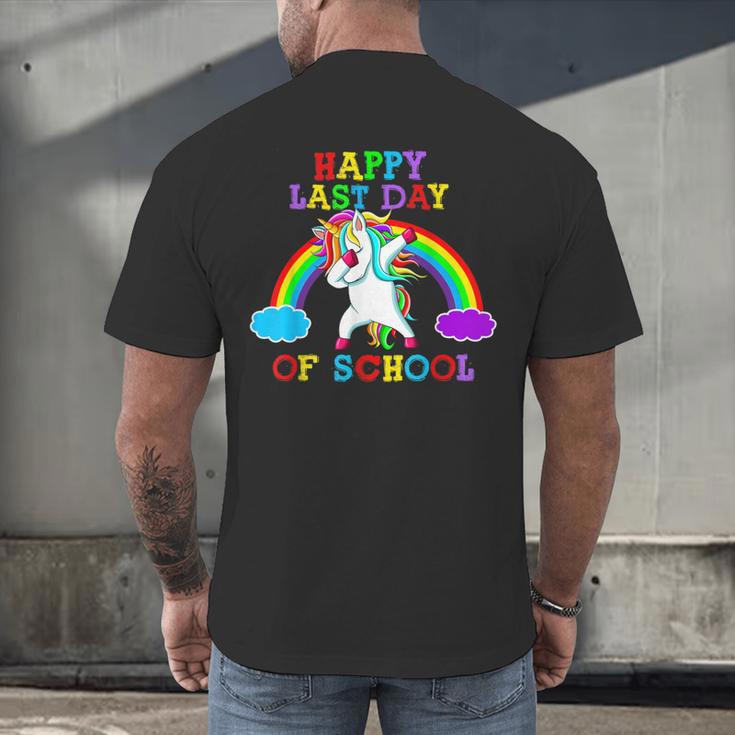 Happy Last Day Of School Teacher Student Graduation Unicorn Men's Back Print T-Shirt