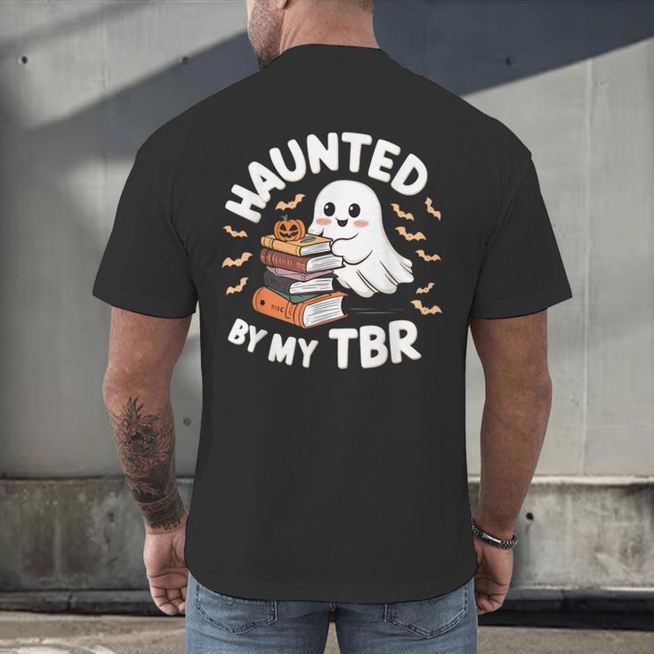 Haunted By My TBR Cute Ghost Book Reading Teacher Halloween Men's Back Print T-Shirt
