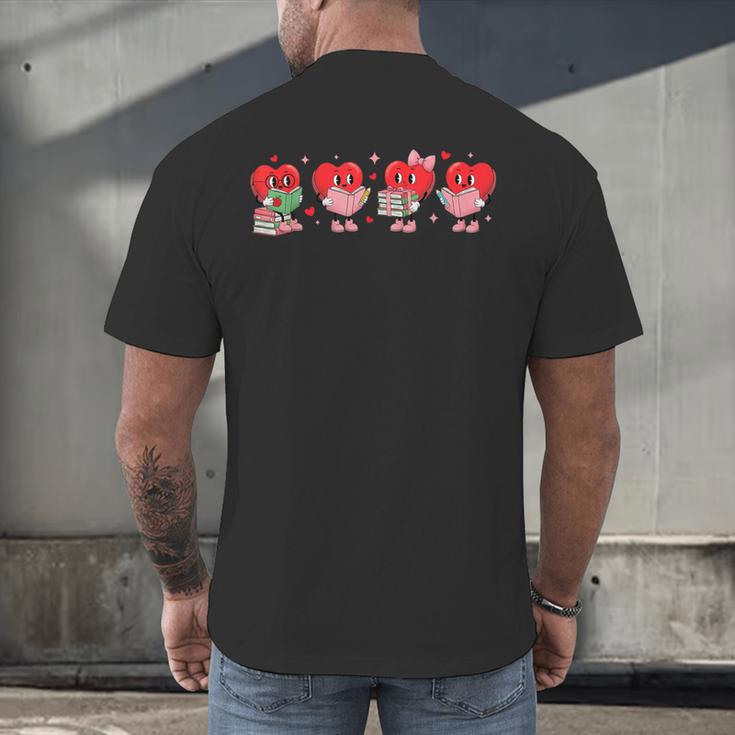 Heart Reading Books Valentine Teacher Library Book Lover Men's Back Print T-Shirt