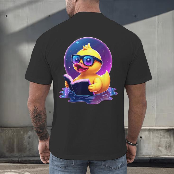 Humor Rubber Duck Reading Book Men's Back Print T-Shirt