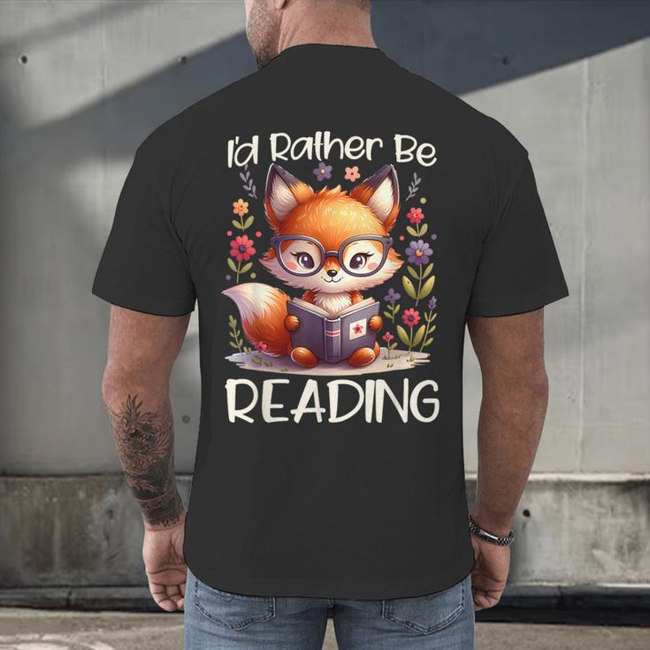 I'd Rather Be Reading Cute Fox Book Lover Reader Bookworm Men's Back Print T-Shirt