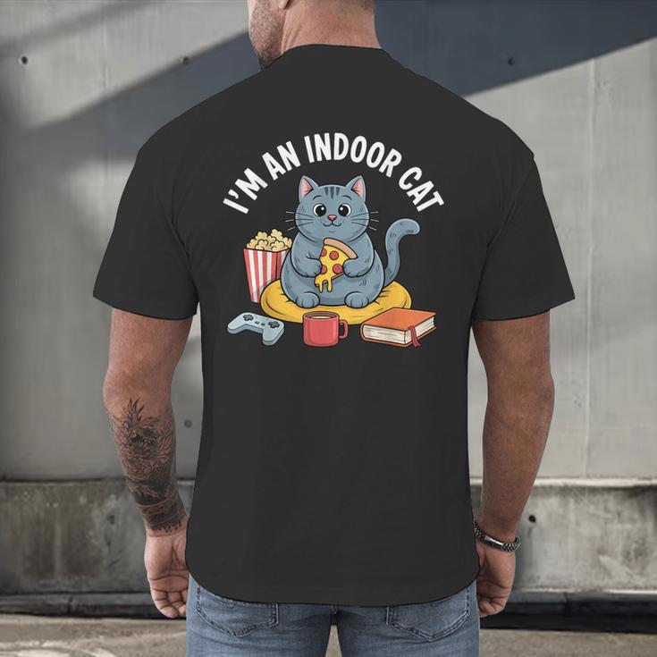 I'm An Indoor Cat Introvert Pizza Popcorn Book Gamer Cat Men's Back Print T-Shirt I'm An Indoor Cat Introvert Pizza Popcorn Book Gamer Cat Men's Back Print T-Shirt