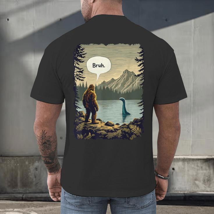 Introvert Bigfoot Sasquatch Loch Ness Monster Bruh Men's Back Print T-Shirt