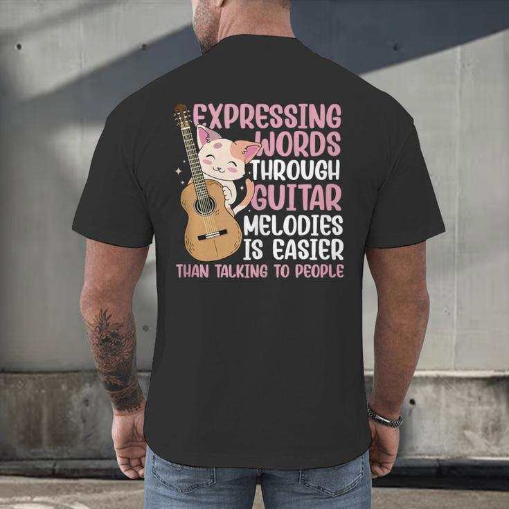 Introvert Guitarist Expressing Words Through Guitar Melody Men's Back Print T-Shirt
