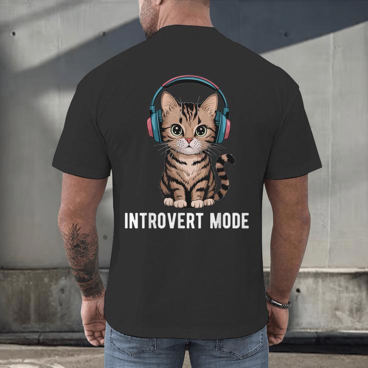 Introvert Mode Cat With Headphones Kitten Lover Men's Back Print T-Shirt