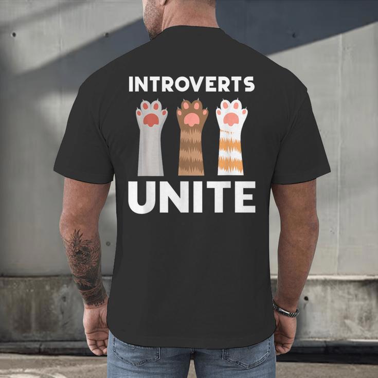 Introvert Unite Kitty Paws Raise Introverted Gathering Men's Back Print T-Shirt Introvert Unite Kitty Paws Raise Introverted Gathering Men's Back Print T-Shirt
