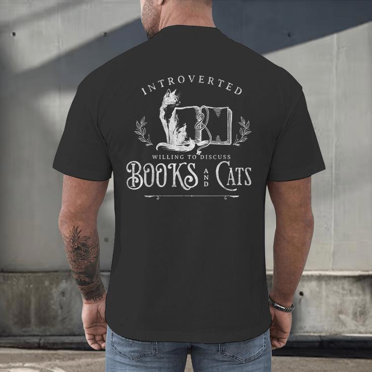 Introverted Willing To Discuss Cats And Books Men's Back Print T-Shirt Introverted Willing To Discuss Cats And Books Men's Back Print T-Shirt