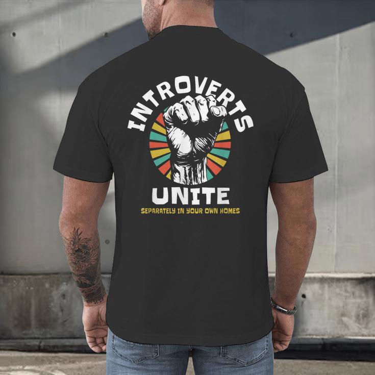 Introverts Unite Separately Own Homes Emblem Men's Back Print T-Shirt Introverts Unite Separately Own Homes Emblem Men's Back Print T-Shirt