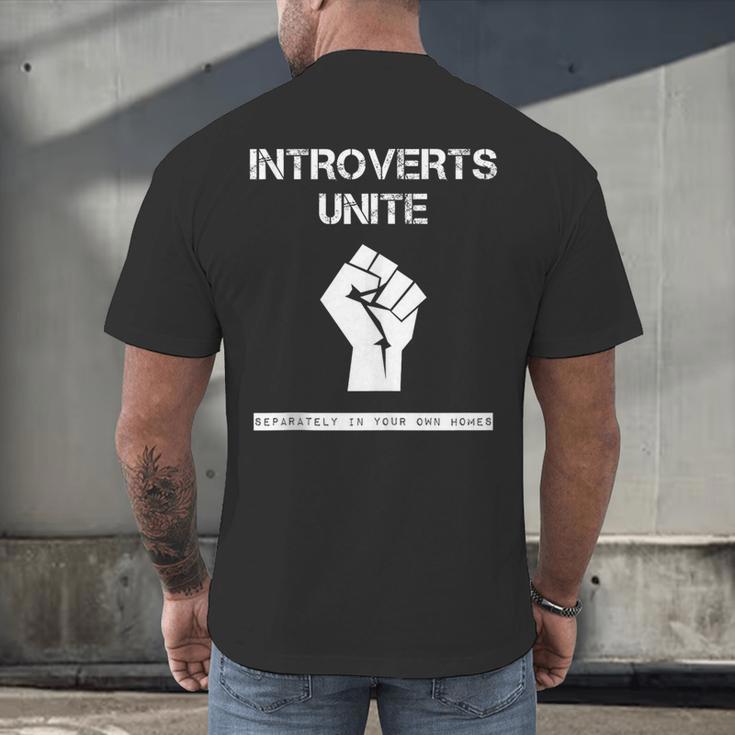 Introverts Unite Separately In Your Own Homes Sarcasm Men's Back Print T-Shirt Introverts Unite Separately In Your Own Homes Sarcasm Men's Back Print T-Shirt