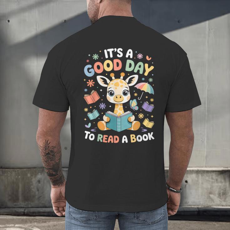 It's a Good Day To Read a Book Cute Giraffe Men's Back Print T-Shirt