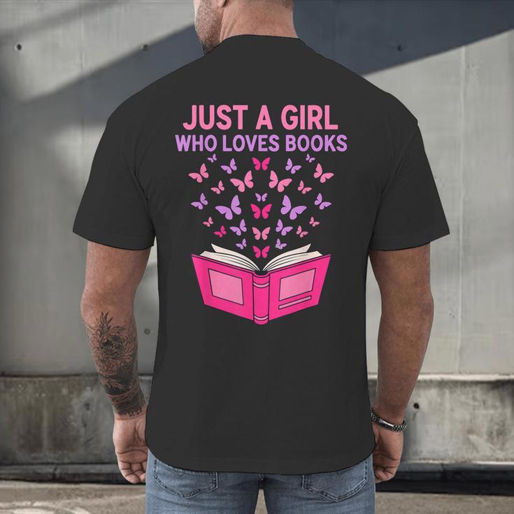 Just A Girl Who Loves Books Butterflies Reading Men's Back Print T-Shirt