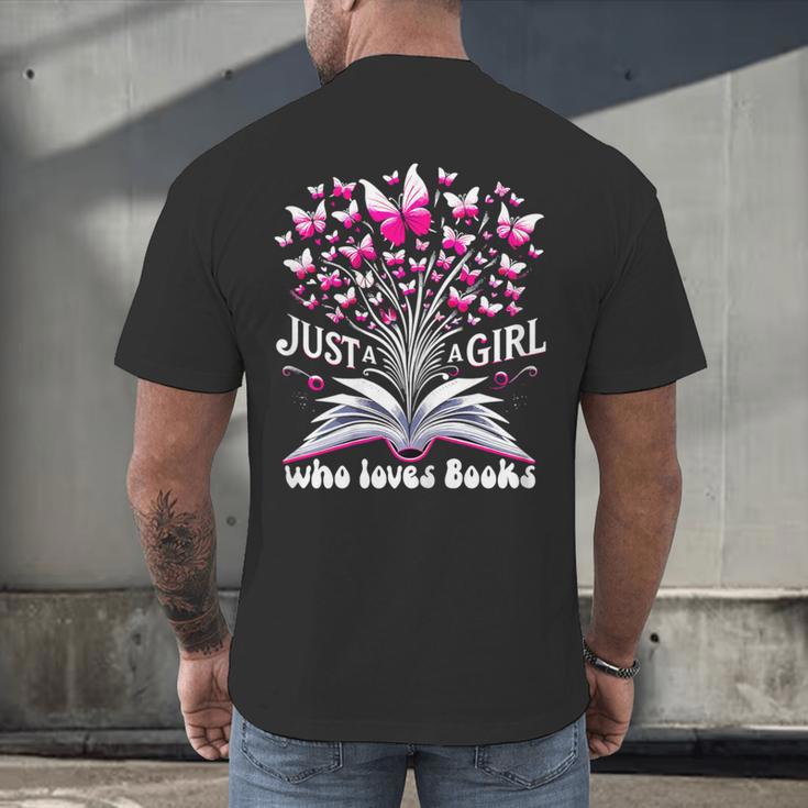 Just a Girl Who Loves Books Reading Book Butterfly Bookworm Men's Back Print T-Shirt