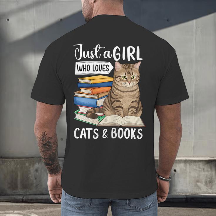 Just a Girl Who Loves Cats And Books Men's Back Print T-Shirt