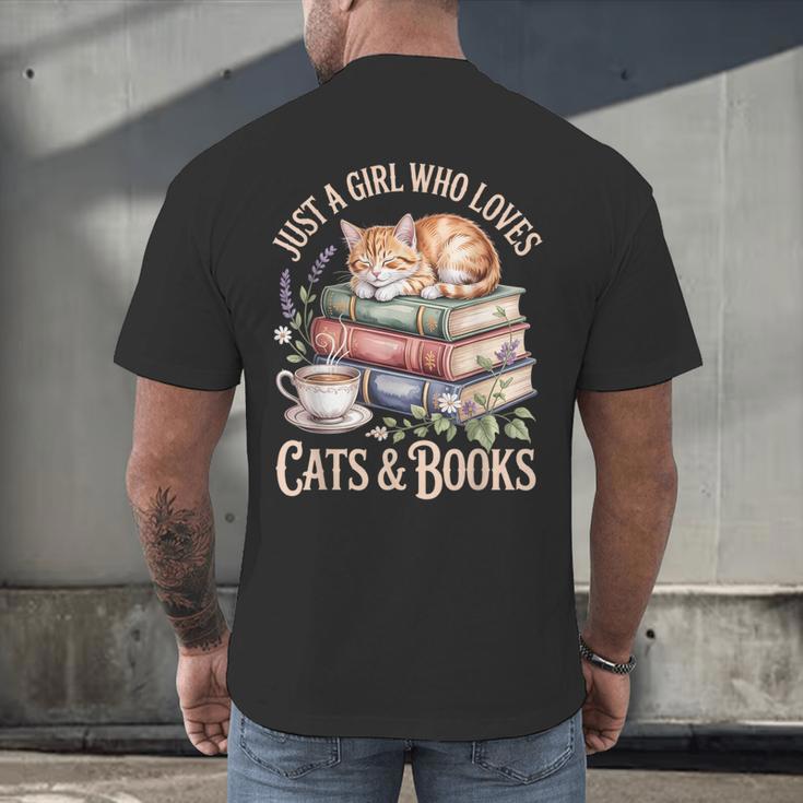 Just A Girl Who Loves Cats And Books Reading Librarian Men's Back Print T-Shirt