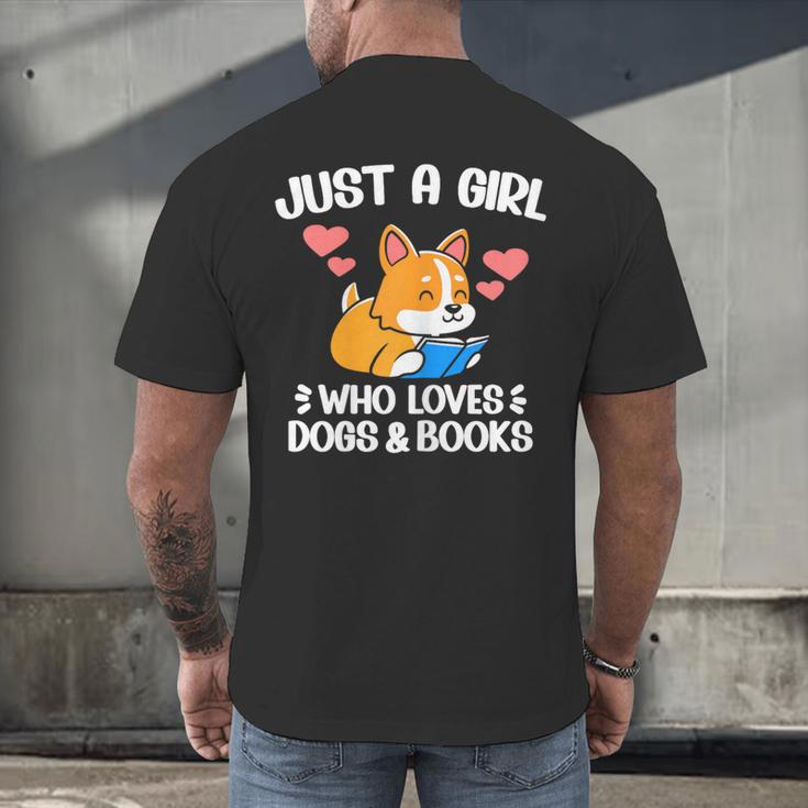 Just A Girl Who Loves Dogs And Books Reading Dog Puppy Lover Men's Back Print T-Shirt Just A Girl Who Loves Dogs And Books Reading Dog Puppy Lover Men's Back Print T-Shirt