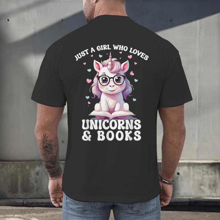 Just a Girl Who Loves Unicorns & Books Bookish Unicorn Love Men's Back Print T-Shirt