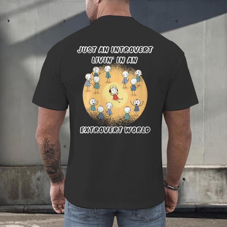 Just An Introvert Living In An Extrovert World Stickmen Men's Back Print T-Shirt Just An Introvert Living In An Extrovert World Stickmen Men's Back Print T-Shirt
