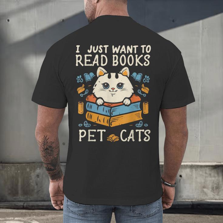 I Just Want To Read Books And Pet Cats Introvert Men's Back Print T-Shirt