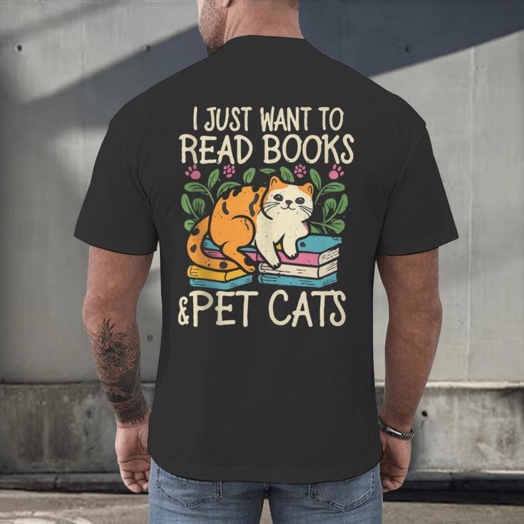 I Just Want To Read Books And Pet Cats Introvert Men's Back Print T-Shirt