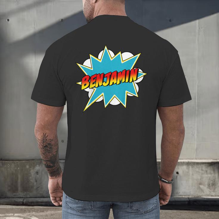 Kids Boys Benjamin Name Personalized Superhero Comic Book Men's Back Print T-Shirt