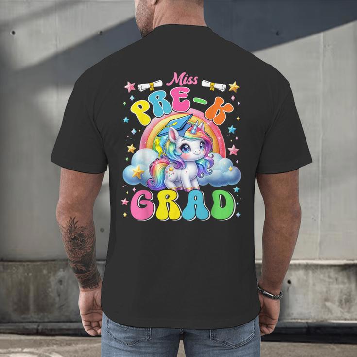 Kids Miss Pre-K Grad Graduation Cute Unicorn Rainbow Girls Men's Back Print T-Shirt