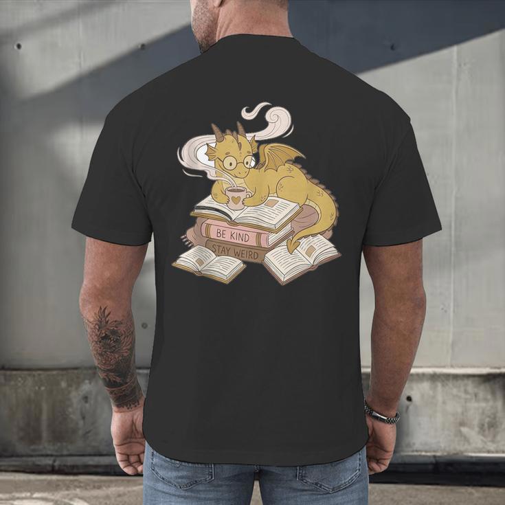 Be Kind Stay Weird Read Books Cute Dragon Men's Back Print T-Shirt Be Kind Stay Weird Read Books Cute Dragon Men's Back Print T-Shirt