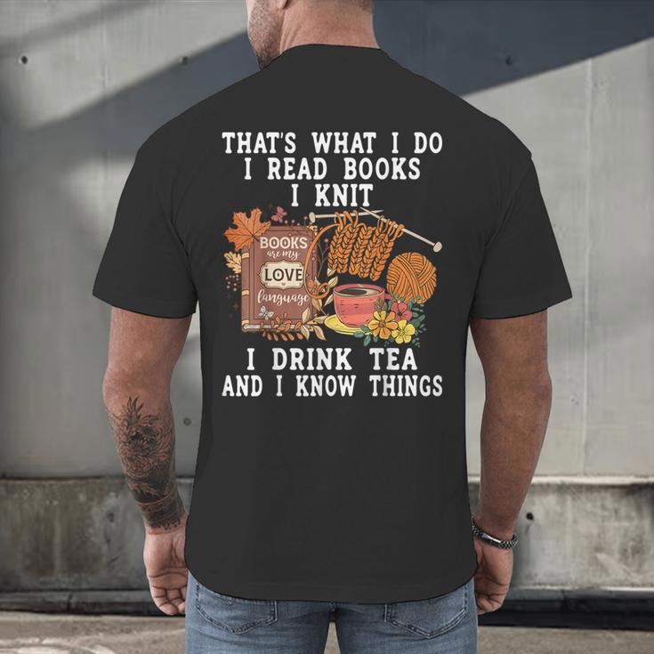 Knitting Reading Books Drinking Tea Knitter Knit Men's Back Print T-Shirt