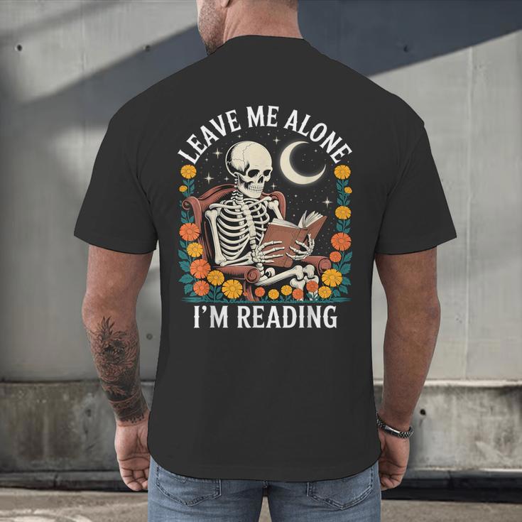 Leave Me Alone Skeleton Reading Book Floral Moon Librarian Men's Back Print T-Shirt