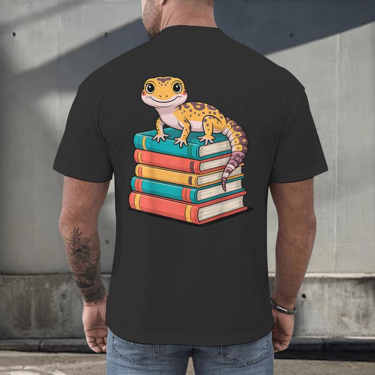 Leopard Gecko Book Lover Reading Men's Back Print T-Shirt