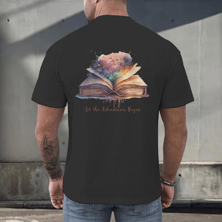 Let The Adventures Begin Book Lovers Magical Whimsical Art Men's Back Print T-Shirt Let The Adventures Begin Book Lovers Magical Whimsical Art Men's Back Print T-Shirt