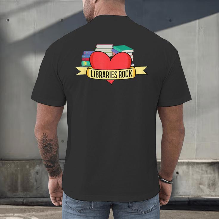 Librarian Library Assistant Libraries Rock Book Lover Men's Back Print T-Shirt