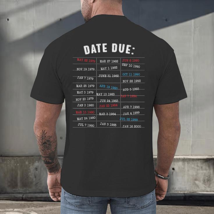 Library Due Date Stamp Card Librarian Book Reading Vintage Men's Back Print T-Shirt Library Due Date Stamp Card Librarian Book Reading Vintage Men's Back Print T-Shirt