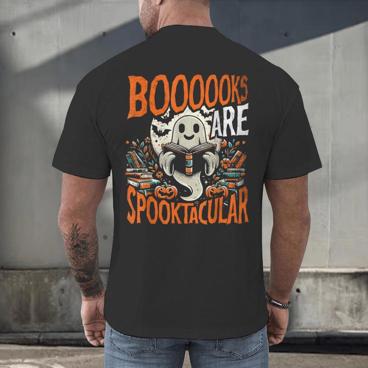 Library Halloween Book Lover Ghost With Books Men's Back Print T-Shirt