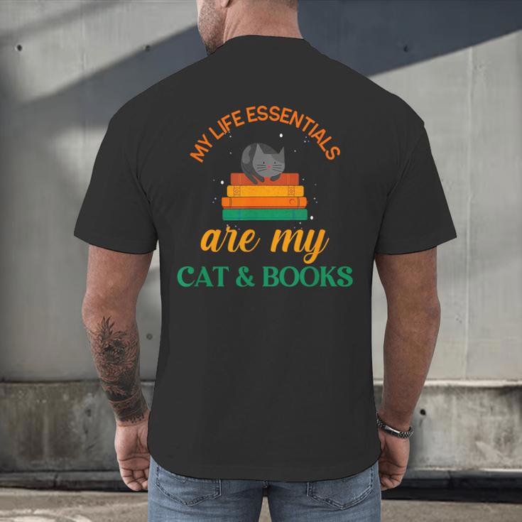 My Life Essentials Are Cat And Books Men's Back Print T-Shirt