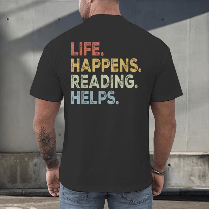 Life Happens Reading Helps Book Lovers Vinage Men's Back Print T-Shirt