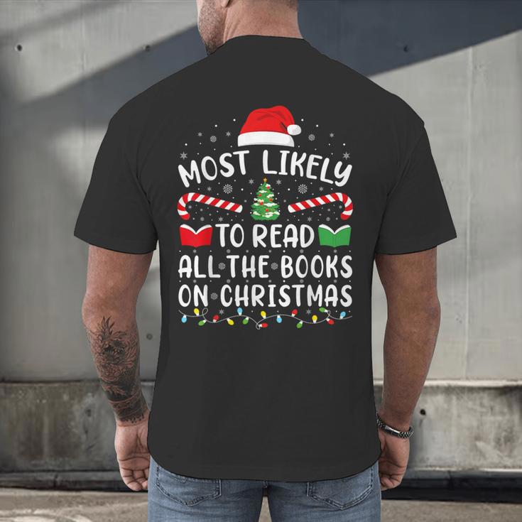 Most Likely To Read A Book On Christmas Family Matching Xmas Men's Back Print T-Shirt Most Likely To Read A Book On Christmas Family Matching Xmas Men's Back Print T-Shirt