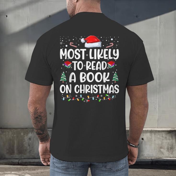 Most Likely To Read A Book On Christmas Matching Family Xmas Men's Back Print T-Shirt Most Likely To Read A Book On Christmas Matching Family Xmas Men's Back Print T-Shirt