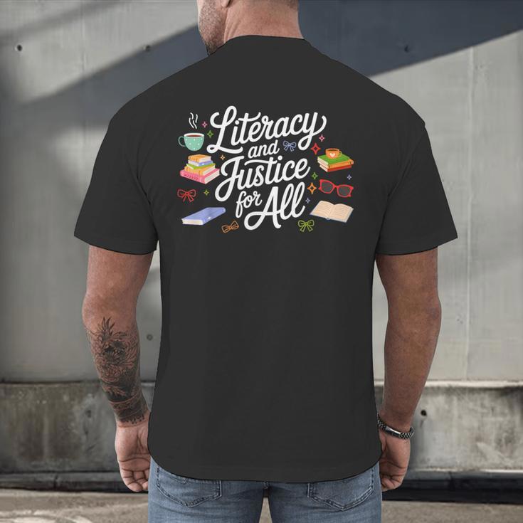 Literacy And Justice For All Protect Libraries Banned Books Men's Back Print T-Shirt