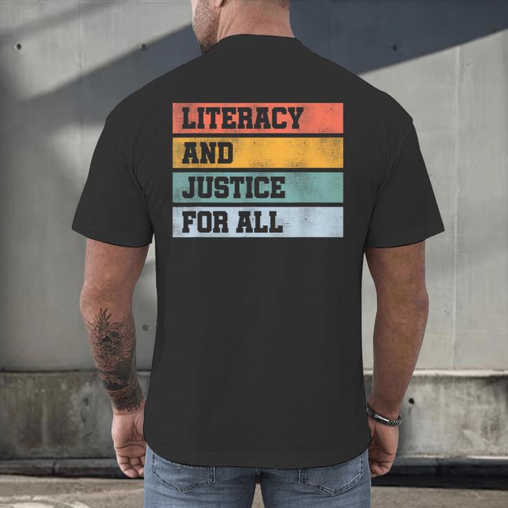 Literacy And Justice For All Stop Book Banning Banned Books Men's Back Print T-Shirt