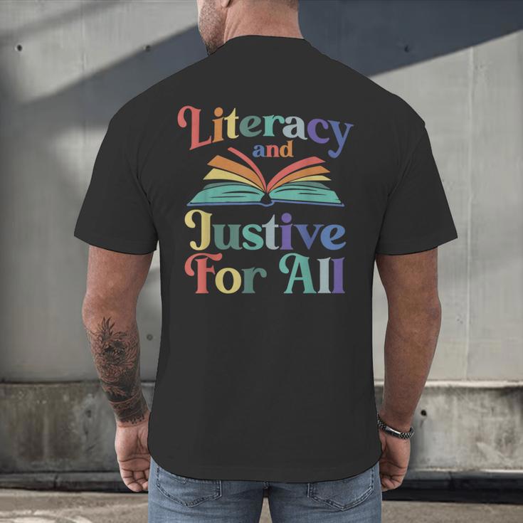 Literacy Justice For All Stop Book Banning Protect Librarian Men's Back Print T-Shirt