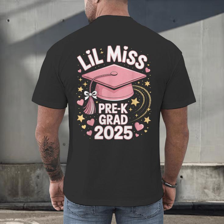 Little Miss Pre-K Grad 2025 Preschool Graduation Girls Kids Men's Back Print T-Shirt
