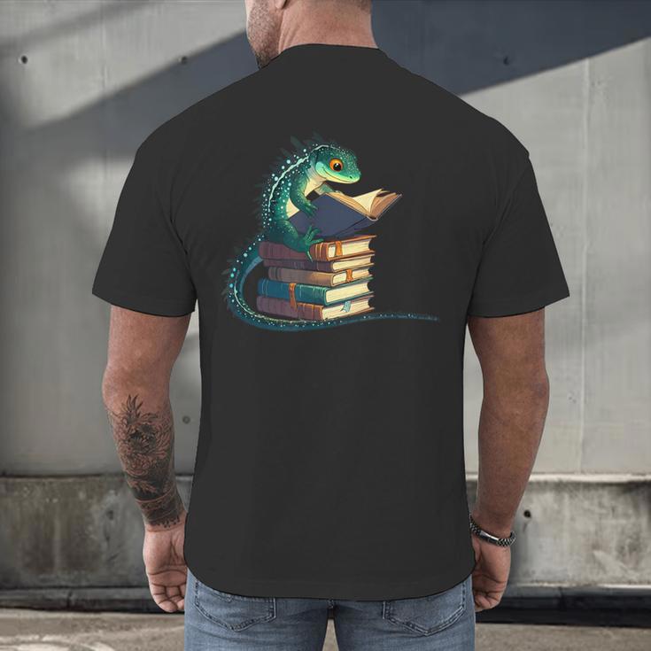 Lizard Reading Book Librarian Bookworm Reader Read Men's Back Print T-Shirt