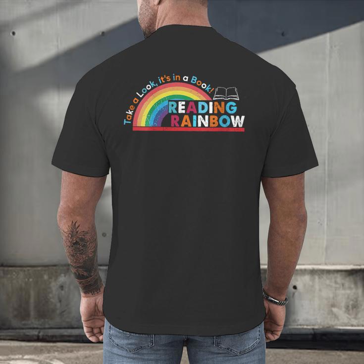 Take A Look A Book Vintage Reading Librarian Rainbow Men's Back Print T-Shirt Take A Look A Book Vintage Reading Librarian Rainbow Men's Back Print T-Shirt
