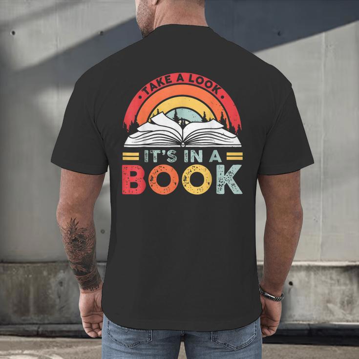 Take A Look It's In A Book Reading Book Vintage Rainbow Men's Back Print T-Shirt