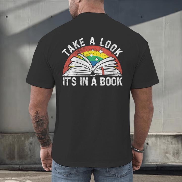 Take a Look It's In a Book Reading Vintage Retro Rainbow Men's Back Print T-Shirt