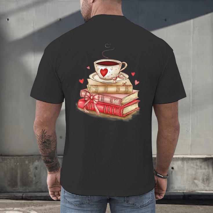 Love Book Coffee Heart Coquette Bow Valentines Day Men's Back Print T-Shirt