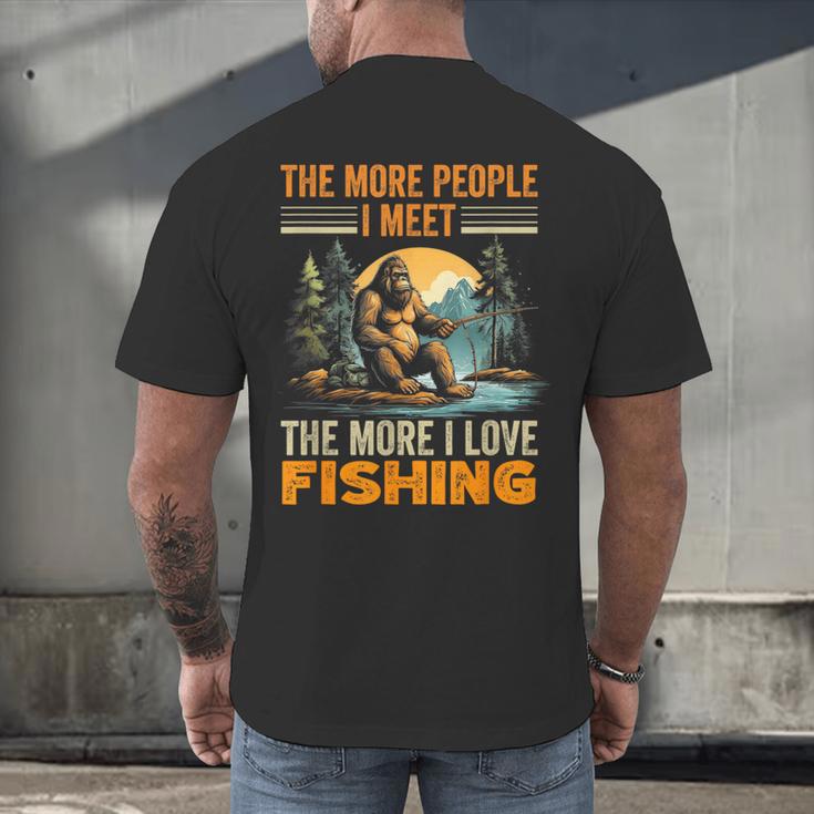 I Love Fishing Bigfoot Fisherman Introvert Sarcastic Men's Back Print T-Shirt